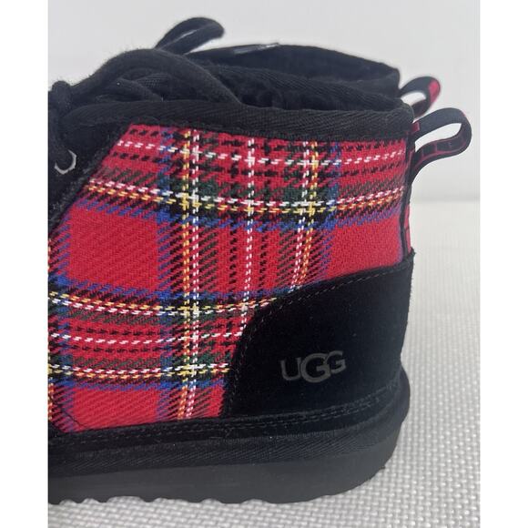 UGG Neumel Chukka Boots Womens US 6 Suede Wool Fur Black Red Blue Green Plaid - Picture 7 of 10